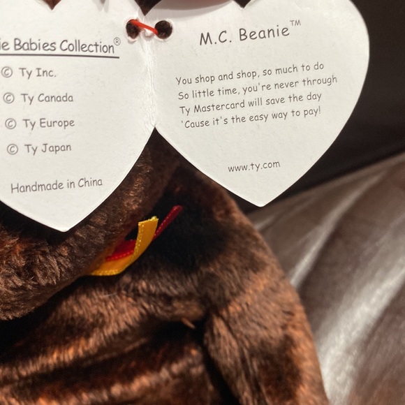 Ty Beanie Babies Baby M.C. Teddy Bear Brown Rare Vintage Collectible Plush NWT - Picture 3 of 4